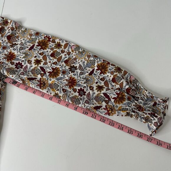 Loft Outlet Floral Blouse Sz S Elastic Cuff Fall Peasant Prairie Cottagecore - Picture 12 of 13